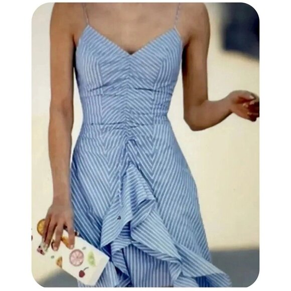 JOIE Eberta Dress Hi Low Blue White Striped Ruffle Hem Womens XS - Picture 2 of 10